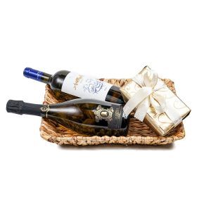 Καλάθι με 1 prosecco 1 κρασί “Amethystos ΛΑΖΑΡΙΔΗ” και πραλίνες Leonidas