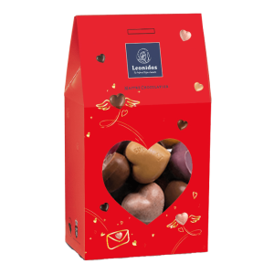 Χάρτινο κουτί με 21 σοκολατένιες καρδούλες Leonidas (220gr)