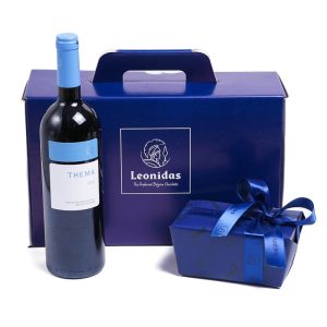 Χάρτινο κουτί Leonidas με 1 λευκό κρασί THEMA ΠΑΥΛΙΔΗ και 500γρ σοκολατάκια Leonidas