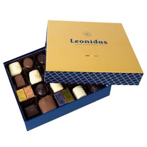 Χάρτινο κουτί τετράγωνο χρυσό (HERITAGE M) με 320γρ σοκολατάκια (20 τεμάχια) Leonidas