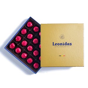 Χάρτινο κουτί τετράγωνο χρυσό με 290γρ σοκολατάκια Cerise Leonidas