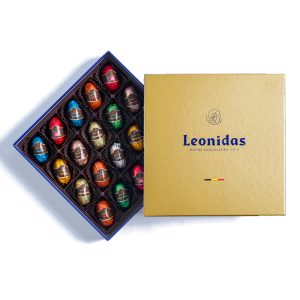 Χάρτινο κουτί τετράγωνο χρυσό με 320γρ Pure Liquer (σοκολατάκια υγείας με λικέρ) Leonidas