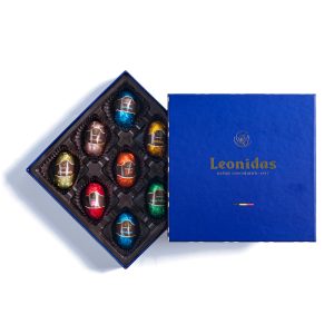Χάρτινο κουτί τετράγωνο μπλέ “Heritage S” με 150γρ σοκολατάκια Pure Liquer Leonidas