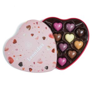 Μεταλλική καρδιά Αγίου Βαλεντίνου με 120γρ σοκολατένιες καρδούλες Leonidas