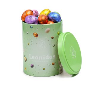 Πασχαλινό μεταλλικό κουτί πράσινο με 500γρ σοκολατένια αυγουλάκια Leonidas