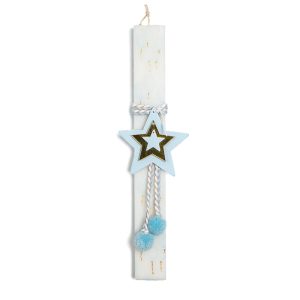 Λαμπάδα με αρωματικό κερί και σχέδιο αστέρι λευκό-σιέλ