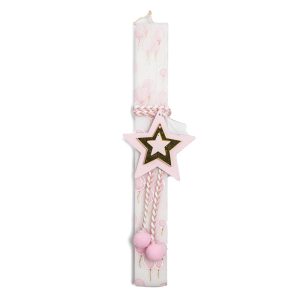 Λαμπάδα με αρωματικό κερί και σχέδιο αστέρι λευκό-ροζ